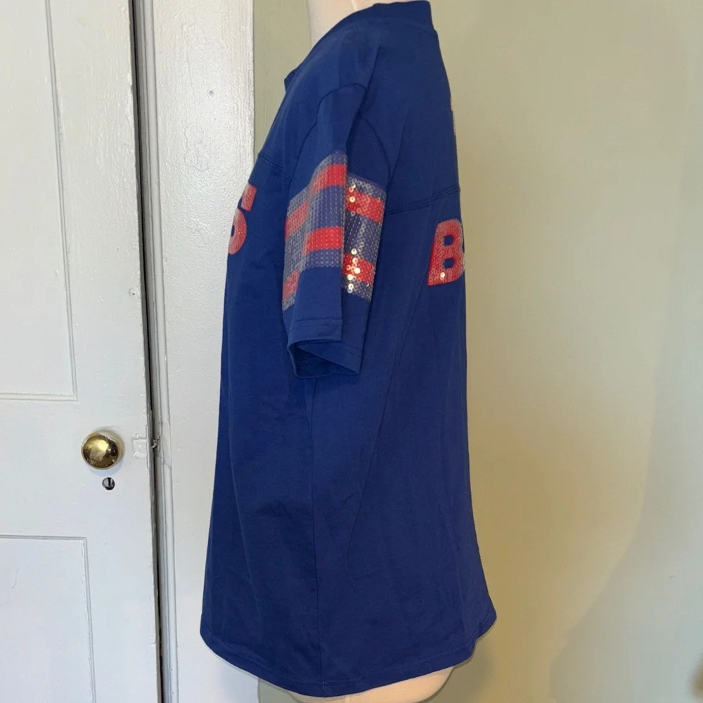 NFL Blue buffalo Bills sequin Graphic T-Shirt women’s size medium - Picture 3 of 9